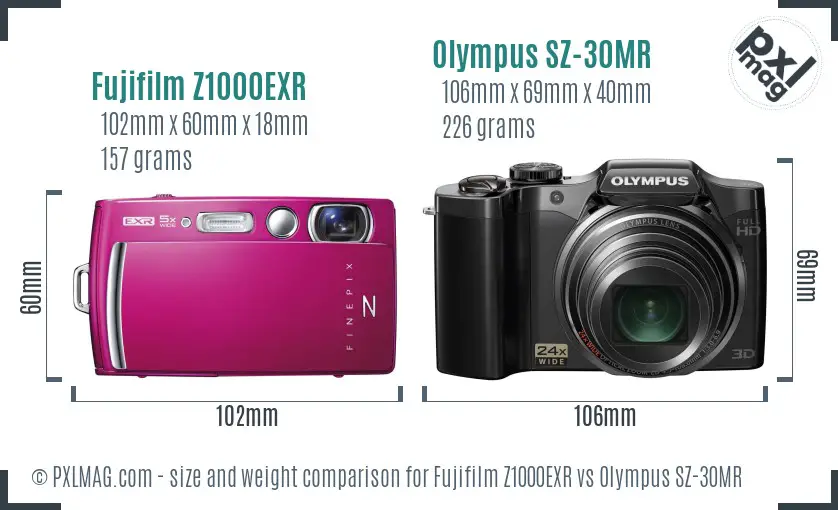Fujifilm Z1000EXR vs Olympus SZ-30MR size comparison