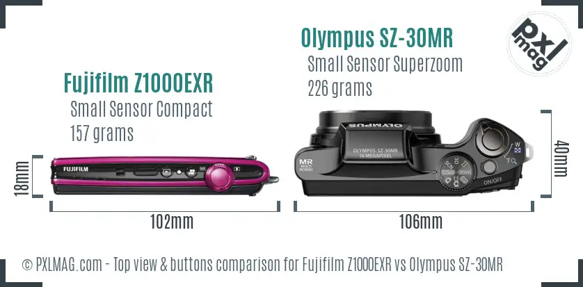 Fujifilm Z1000EXR vs Olympus SZ-30MR top view buttons comparison