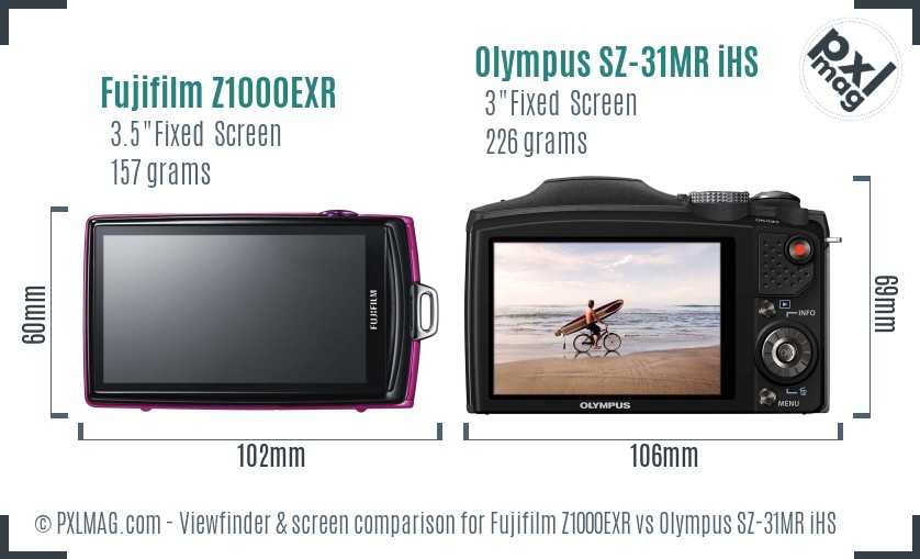 Fujifilm Z1000EXR vs Olympus SZ-31MR iHS Screen and Viewfinder comparison