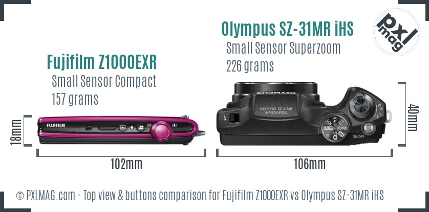 Fujifilm Z1000EXR vs Olympus SZ-31MR iHS top view buttons comparison