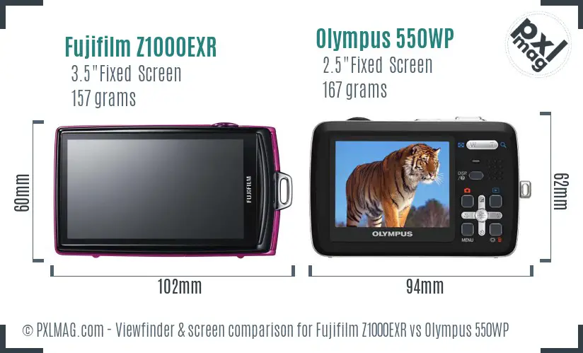 Fujifilm Z1000EXR vs Olympus 550WP Screen and Viewfinder comparison