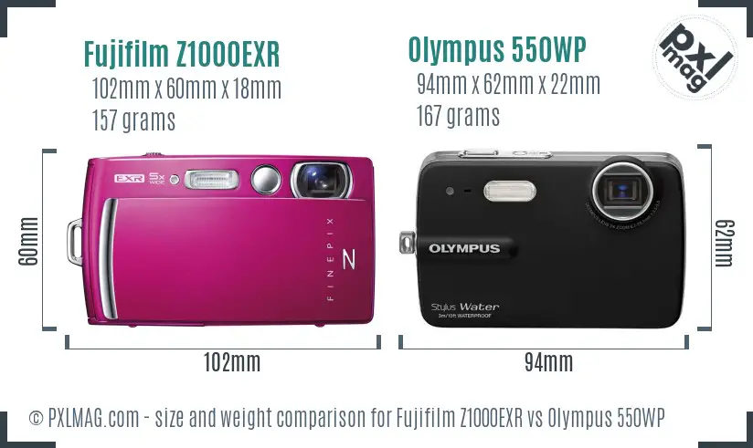 Fujifilm Z1000EXR vs Olympus 550WP size comparison