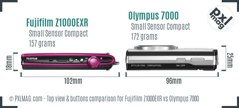 Fujifilm Z1000EXR vs Olympus 7000 top view buttons comparison
