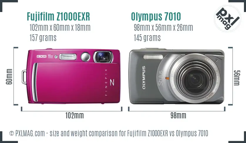 Fujifilm Z1000EXR vs Olympus 7010 size comparison