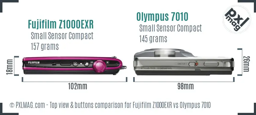 Fujifilm Z1000EXR vs Olympus 7010 top view buttons comparison