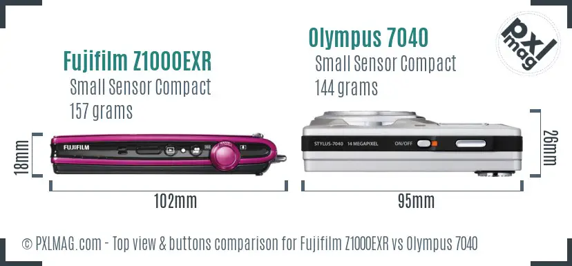 Fujifilm Z1000EXR vs Olympus 7040 top view buttons comparison