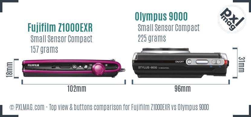 Fujifilm Z1000EXR vs Olympus 9000 top view buttons comparison
