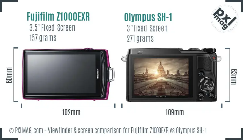 Fujifilm Z1000EXR vs Olympus SH-1 Screen and Viewfinder comparison