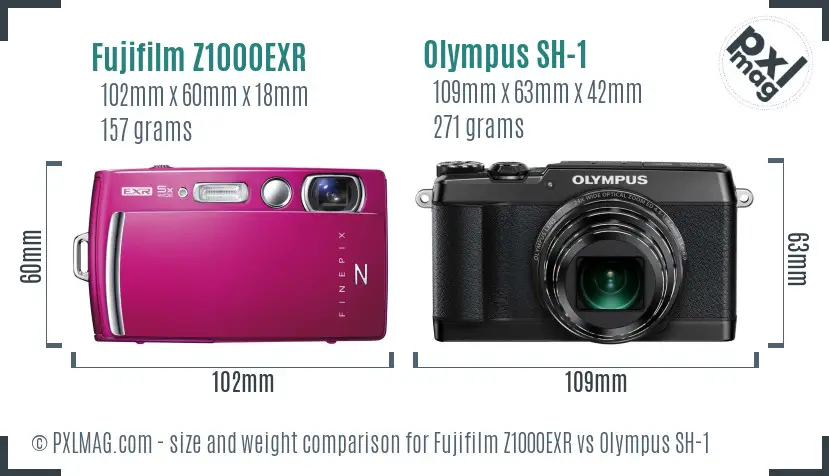 Fujifilm Z1000EXR vs Olympus SH-1 size comparison