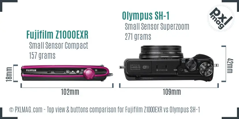 Fujifilm Z1000EXR vs Olympus SH-1 top view buttons comparison