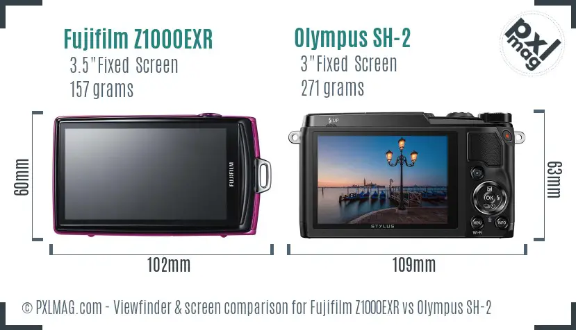 Fujifilm Z1000EXR vs Olympus SH-2 Screen and Viewfinder comparison