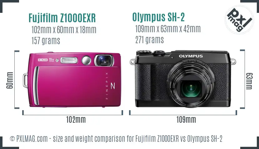 Fujifilm Z1000EXR vs Olympus SH-2 size comparison