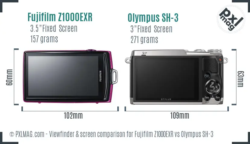 Fujifilm Z1000EXR vs Olympus SH-3 Screen and Viewfinder comparison