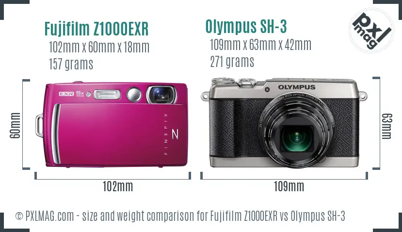 Fujifilm Z1000EXR vs Olympus SH-3 size comparison