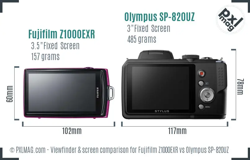 Fujifilm Z1000EXR vs Olympus SP-820UZ Screen and Viewfinder comparison