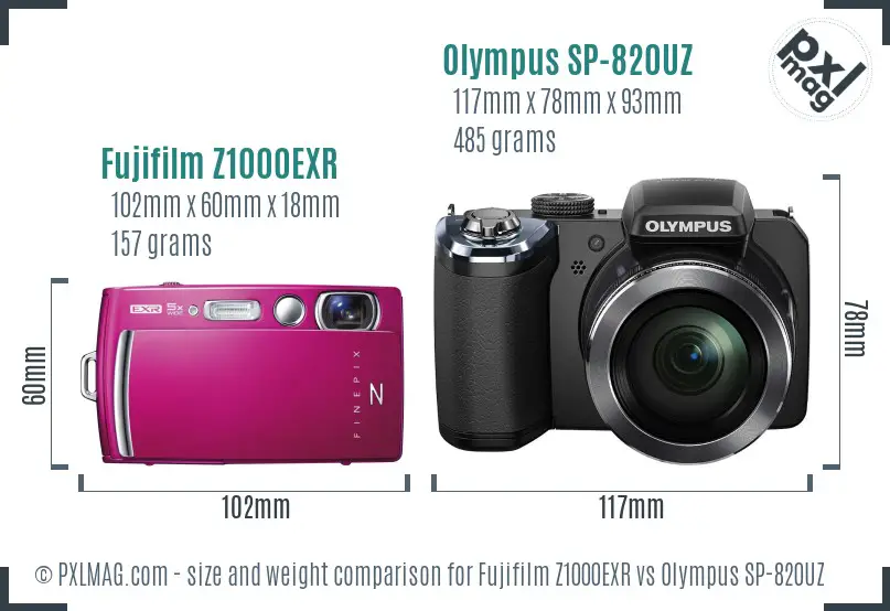 Fujifilm Z1000EXR vs Olympus SP-820UZ size comparison