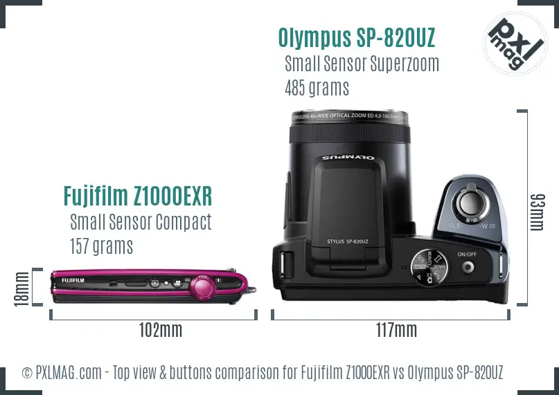 Fujifilm Z1000EXR vs Olympus SP-820UZ top view buttons comparison