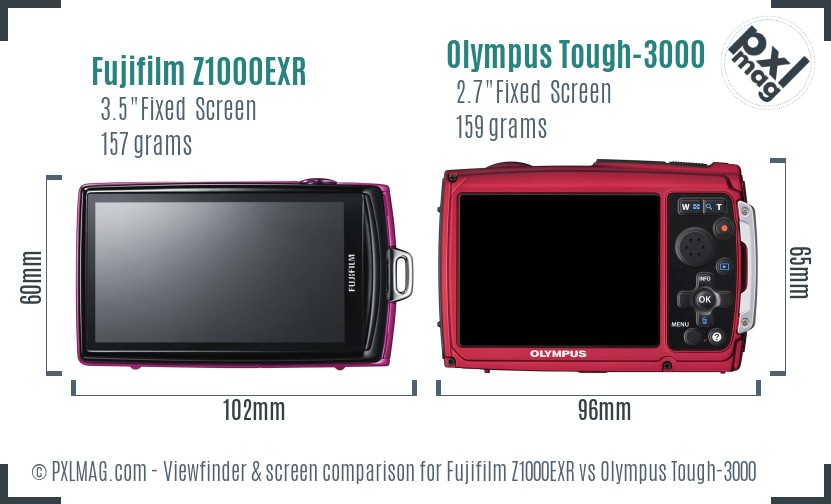 Fujifilm Z1000EXR vs Olympus Tough-3000 Screen and Viewfinder comparison