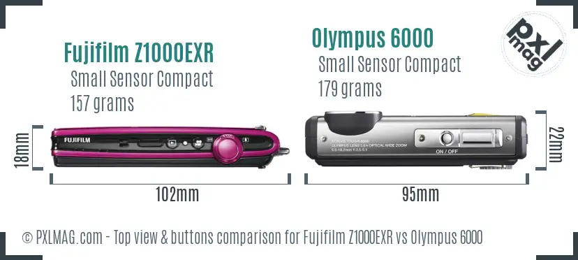Fujifilm Z1000EXR vs Olympus 6000 top view buttons comparison