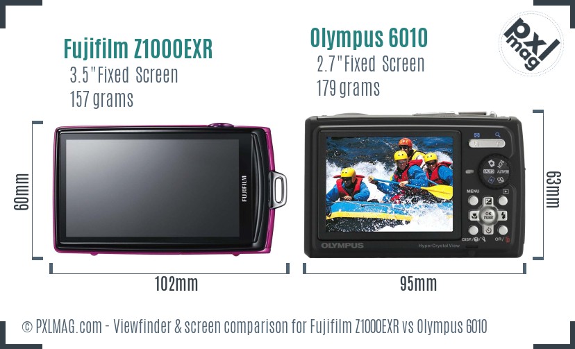 Fujifilm Z1000EXR vs Olympus 6010 Screen and Viewfinder comparison