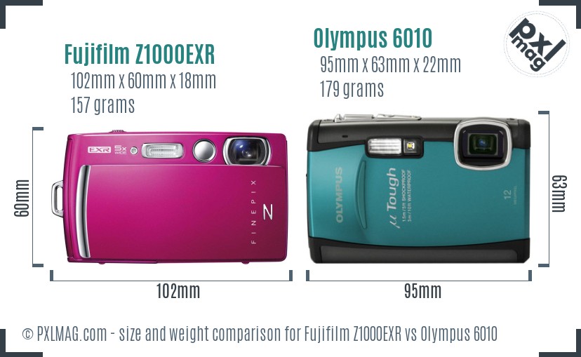 Fujifilm Z1000EXR vs Olympus 6010 size comparison