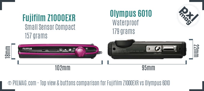 Fujifilm Z1000EXR vs Olympus 6010 top view buttons comparison