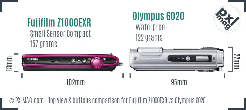 Fujifilm Z1000EXR vs Olympus 6020 top view buttons comparison