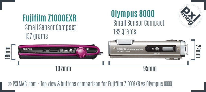 Fujifilm Z1000EXR vs Olympus 8000 top view buttons comparison
