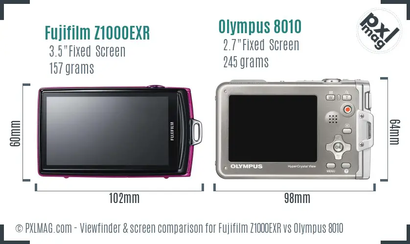 Fujifilm Z1000EXR vs Olympus 8010 Screen and Viewfinder comparison