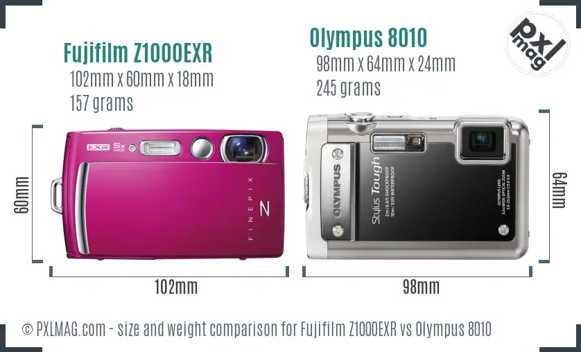 Fujifilm Z1000EXR vs Olympus 8010 size comparison