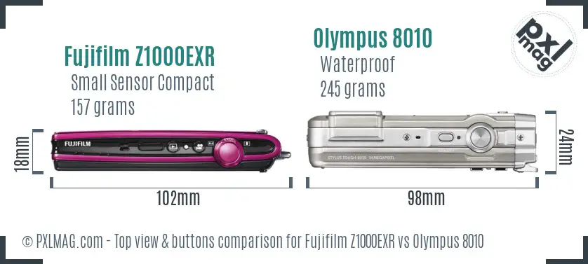 Fujifilm Z1000EXR vs Olympus 8010 top view buttons comparison