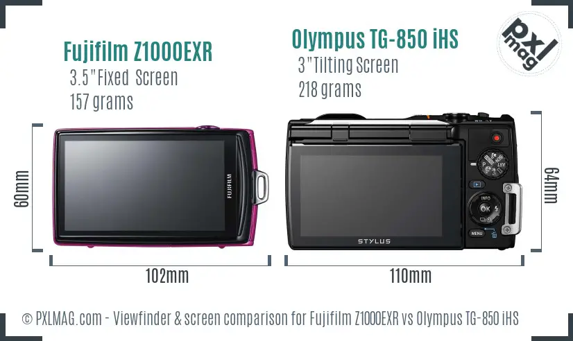 Fujifilm Z1000EXR vs Olympus TG-850 iHS Screen and Viewfinder comparison