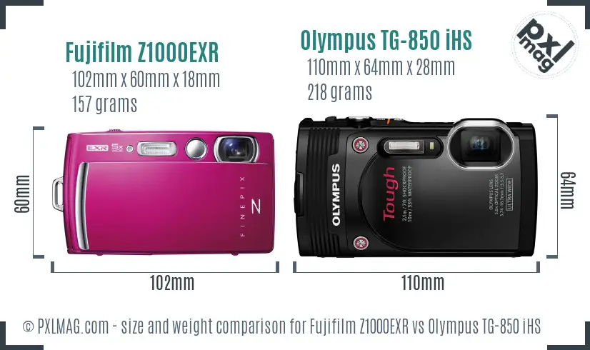 Fujifilm Z1000EXR vs Olympus TG-850 iHS size comparison