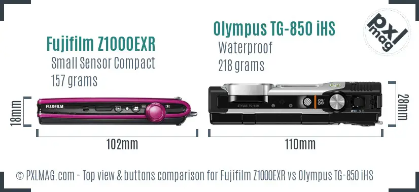 Fujifilm Z1000EXR vs Olympus TG-850 iHS top view buttons comparison