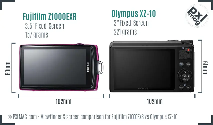 Fujifilm Z1000EXR vs Olympus XZ-10 Screen and Viewfinder comparison