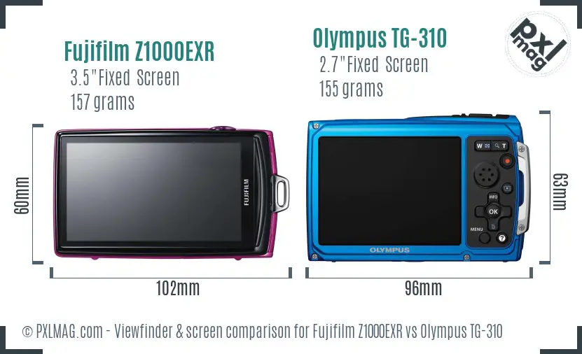 Fujifilm Z1000EXR vs Olympus TG-310 Screen and Viewfinder comparison