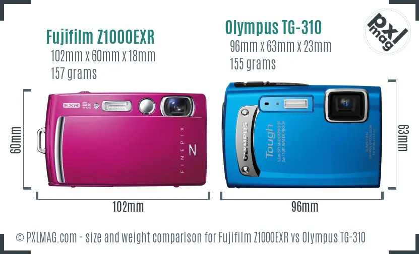 Fujifilm Z1000EXR vs Olympus TG-310 size comparison