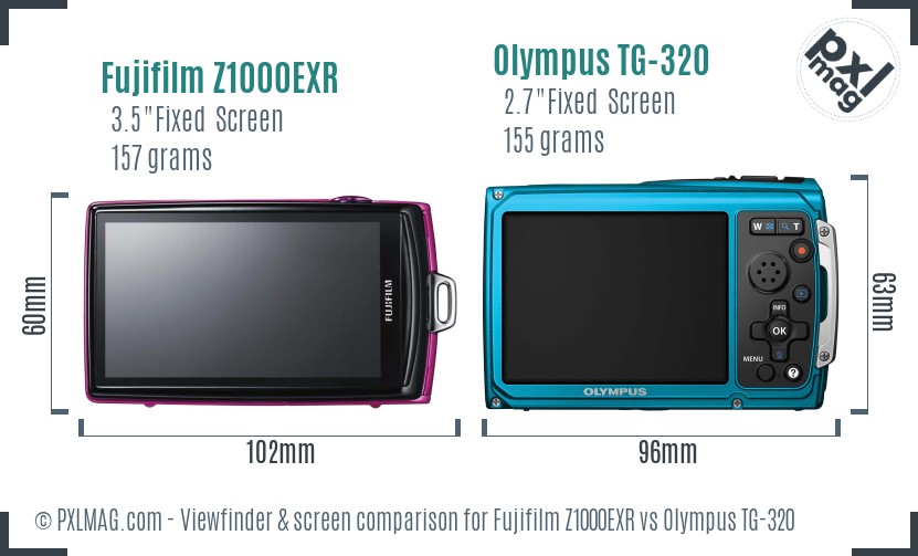 Fujifilm Z1000EXR vs Olympus TG-320 Screen and Viewfinder comparison
