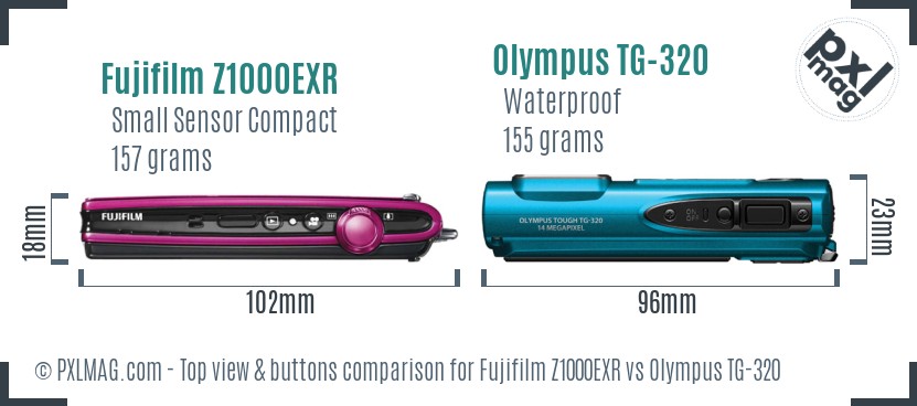 Fujifilm Z1000EXR vs Olympus TG-320 top view buttons comparison