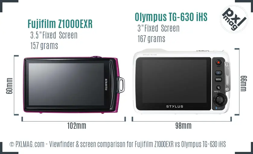 Fujifilm Z1000EXR vs Olympus TG-630 iHS Screen and Viewfinder comparison