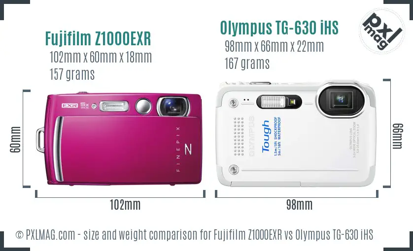 Fujifilm Z1000EXR vs Olympus TG-630 iHS size comparison Fujifilm Z1000EXR vs Olympus TG-630 iHS size comparison