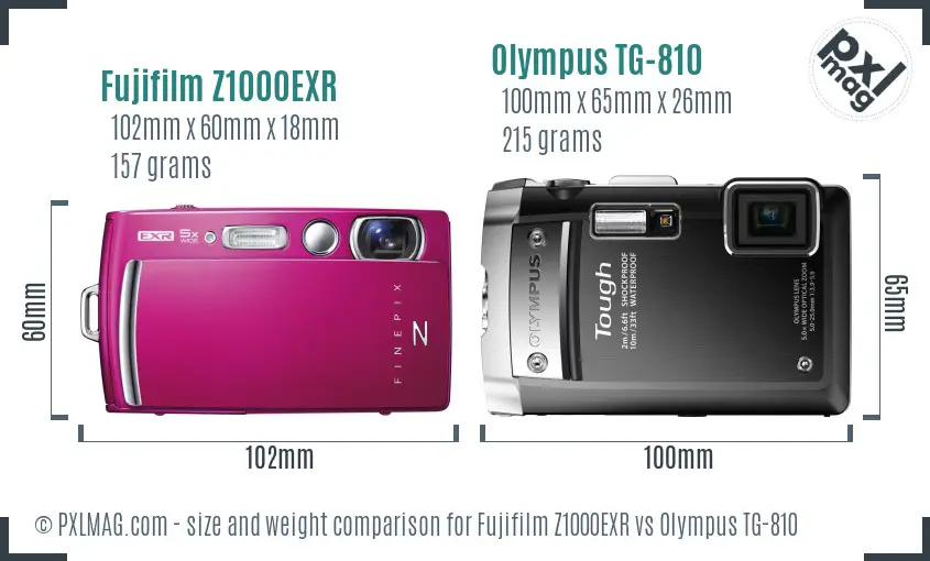 Fujifilm Z1000EXR vs Olympus TG-810 size comparison Fujifilm Z1000EXR vs Olympus TG-810 size comparison