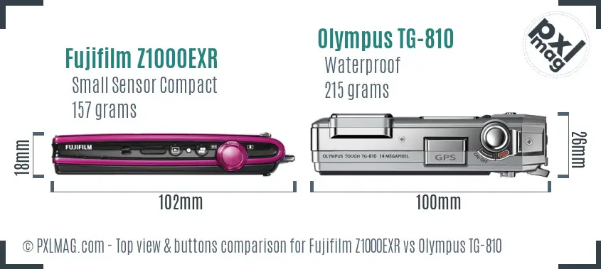 Fujifilm Z1000EXR vs Olympus TG-810 top view buttons comparison Fujifilm Z1000EXR vs Olympus TG-810 top view buttons comparison