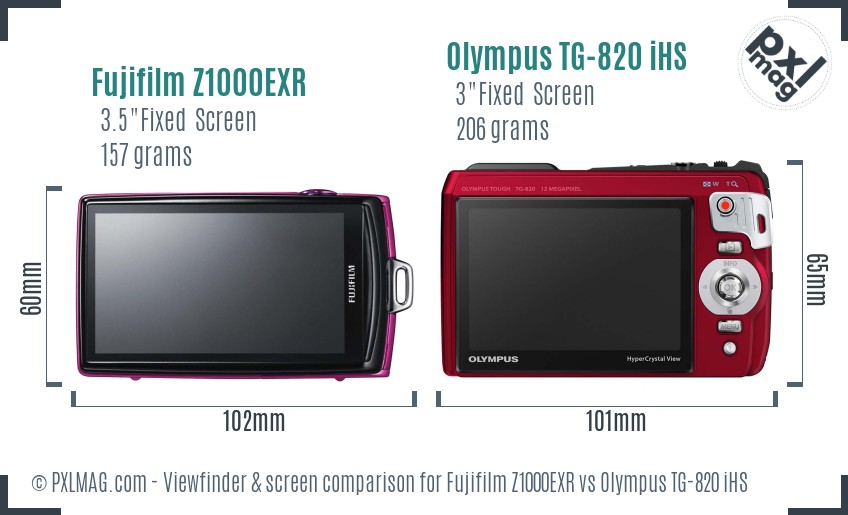 Fujifilm Z1000EXR vs Olympus TG-820 iHS Screen and Viewfinder comparison