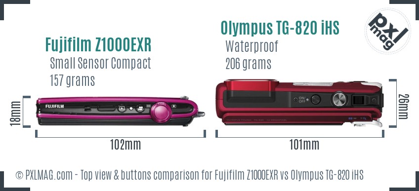 Fujifilm Z1000EXR vs Olympus TG-820 iHS top view buttons comparison