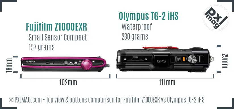 Fujifilm Z1000EXR vs Olympus TG-2 iHS top view buttons comparison