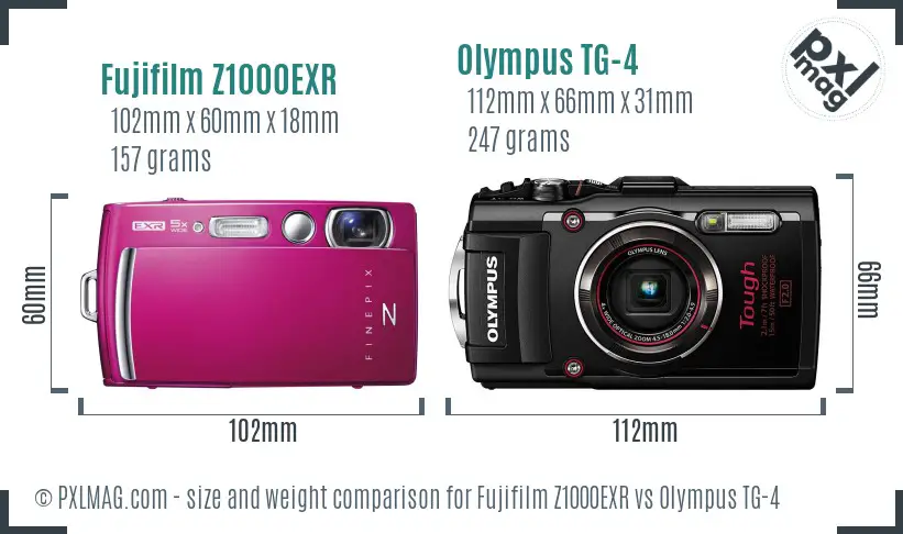 Fujifilm Z1000EXR vs Olympus TG-4 size comparison Fujifilm Z1000EXR vs Olympus TG-4 size comparison