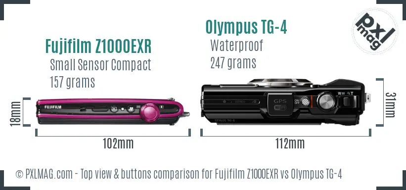 Fujifilm Z1000EXR vs Olympus TG-4 top view buttons comparison Fujifilm Z1000EXR vs Olympus TG-4 top view buttons comparison