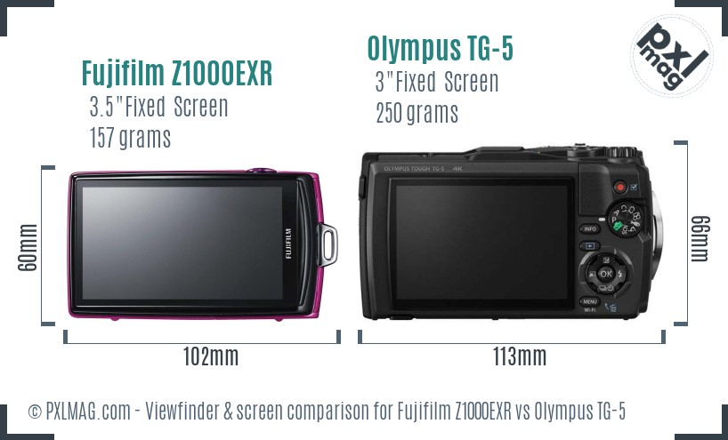 Fujifilm Z1000EXR vs Olympus TG-5 Screen and Viewfinder comparison