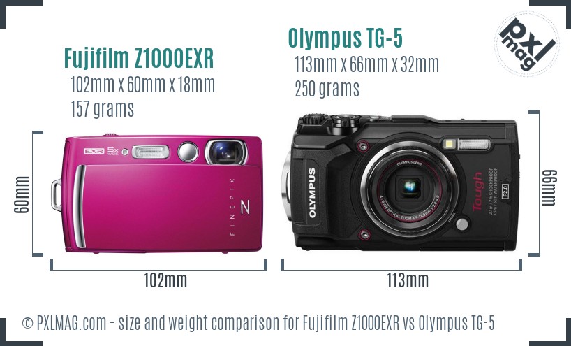 Fujifilm Z1000EXR vs Olympus TG-5 size comparison